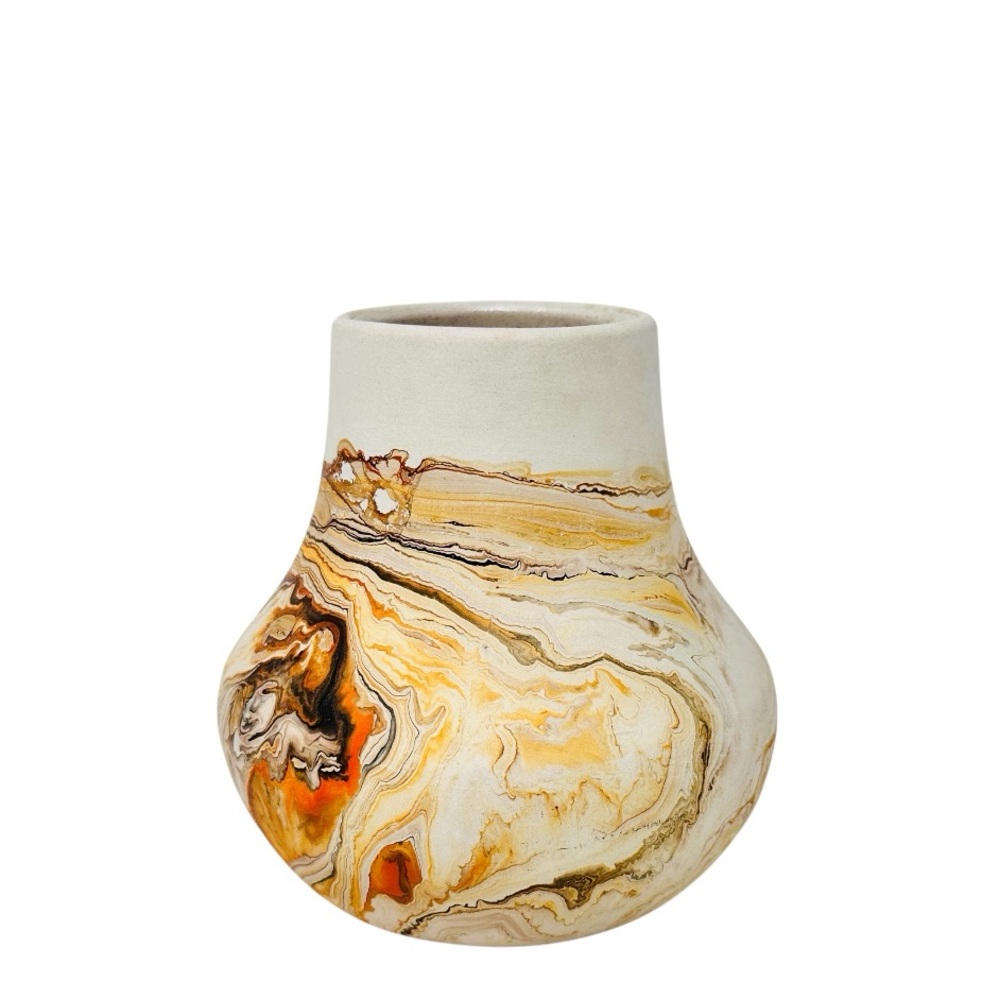 Vintage MCM Nemadji Pottery Vase Native American Terra Cotta Swirl Handpainted